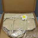 Straw Tote Bag for Women, Large Summer Beach Bag with Polka Dot Scarf & Plumeria Flower (Beige)