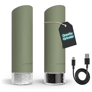 LARS NYSØM Gravity Grinder  Electric Salt & Pepper Grinder Set  USBC Rechargeable Automatic Spice Grinder, Adjustable Coarseness, OneHanded Operation for Kitchen (Sage Green)