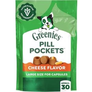 Greenies Pill Pockets for Dogs Large Size, Dog Treat Pouch for Capsule Medication, Cheese Flavor, 7.9 oz. Pouch (EXP 06/27/29)