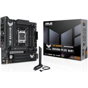 ASUS TUF Gaming B850M-PLUS WiFi AMD AM5 B850 mATX Motherboard, 14+2+1 80A DrMOS Stages, DDR5, PCIe 5.0, 3X M.2, Wi-Fi 6E, 2.5Gb LAN, DP, HDMI, USB 10Gbps & 20Gbps Type-C, BIOS Flashback, Aura Sync