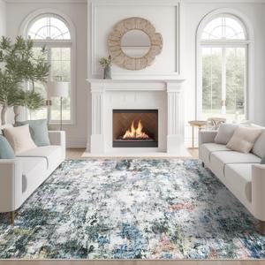 8x10 Washable Area Rug - Modern Abstract Distressed Vintage Carpet with Non-Slip Backing, Stain Resistant & Non-Shedding for Living Room Bedroom, Dining Table, Home Office(Multi-Color, 8'x10')