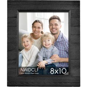 Rustic 8x10 Wood Picture Frame with Real Glass, Farmhouse Photo Frame for Tabletop & Wall Mount, Natural Wooden Frame for Family Photos, Gifts, Home Dcor, Black