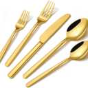 KINGSTONE Gold Silverware Set, 40 Piece Flatware Cutlery Set for 8, 18/10 Stainless Steel Silverware Mirror Polished Dishwasher Safe for Home, Restaurant, Wedding, Party(Gold, 40 pieces for 8)