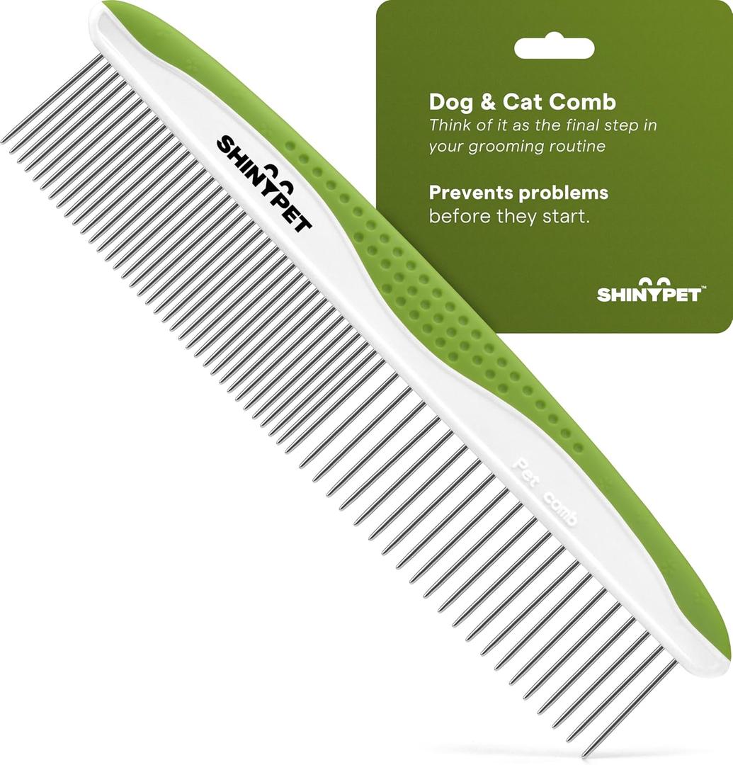 Dog & Cat Comb Removes Tangles, Knots, and Matted Fur Grooming Tool with Stainless Steel Teeth and Non-Slip Handle Best Pet Hair Comb for Home Grooming Kit Includes eBook Guide