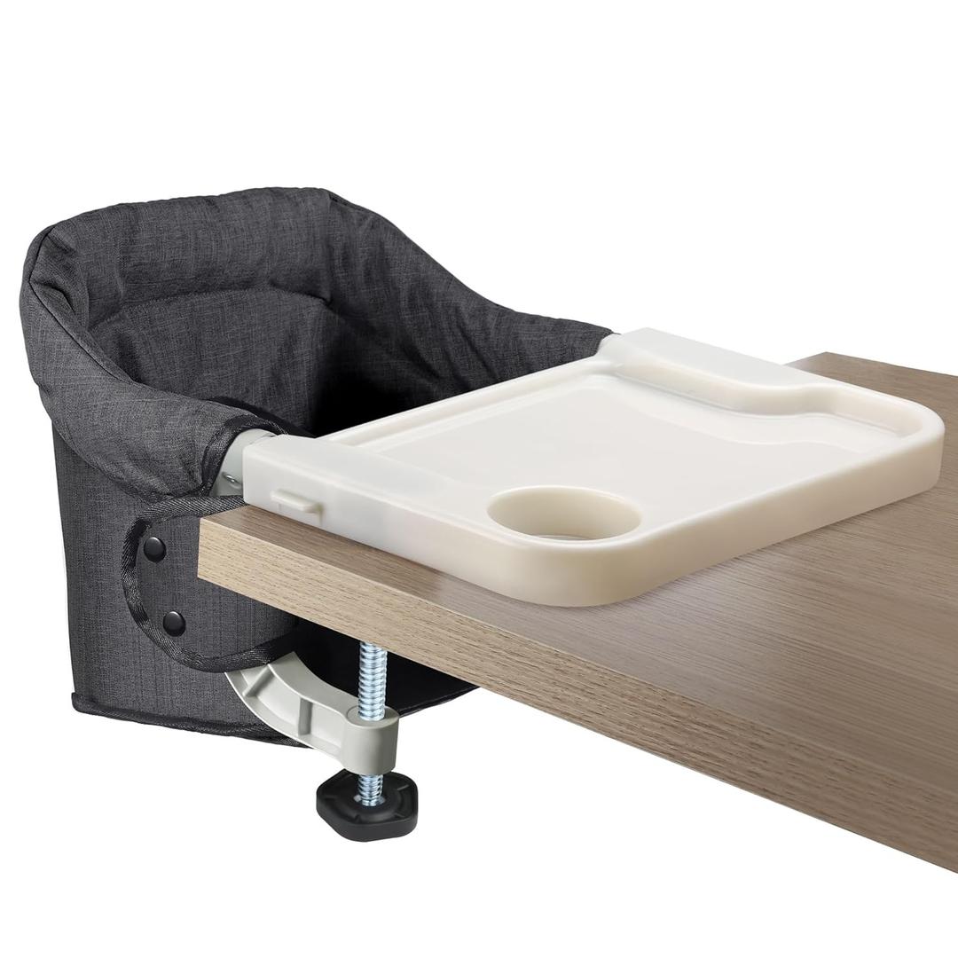 Hook On High Chair with Removable Dining Tray,Folding Portable Clip on Table High Chair,Baby Chair with Storage Bag for Indoor/Outdoor (Black)