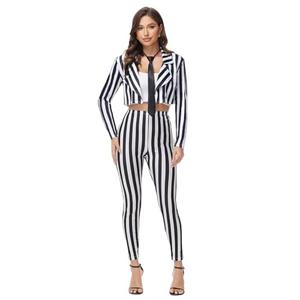 Black and White Striped Blazer and Pants for Women,Pinstripe Jacket Suit,Halloween Cosplay Parties 3XL