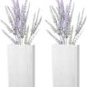 Vesici 2 Pack Wood Wall Planter Vase With Artificial Plants - Indoor Holder Pocket, Farmhouse Wooden Flower Vase, Hanging Decor for Bedroom Kitchen Office Home (White, Lavender)