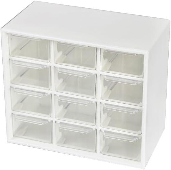 Mini Desktop Drawer Box 12 Compartments Plastic Desk Organizer Office Supplies and Jewelry Storage Box for Office, School, Cosmetic, Jewelry, Hair Clips, Small Parts, etc. White