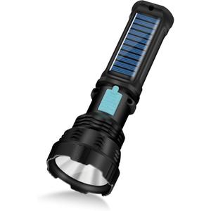 VOETIR Led Solar Flashlight, 1500 Lumens Led Solar Handheld Rechargeable Flashlights with IP65 Waterproof, 2000mAh Battery for Survival Emergencies Camping (1 Pack)