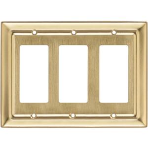 Monarch Abode Rocker Light Switch Cover Plate – 3-Gang Brushed Gold Decorator Wall Plates, Architectural Decorative Outlet Covers Wall Plates for Receptacle, GFCI Electric Outlet Cover, Pack of 1