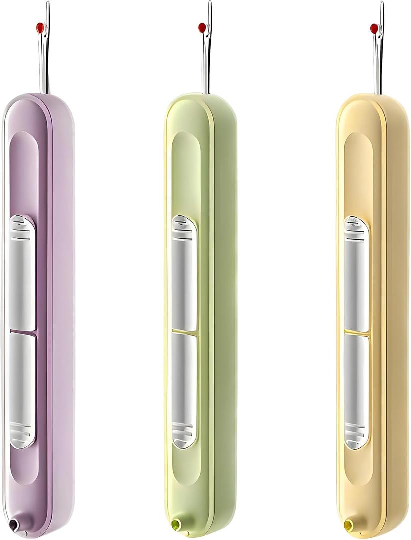 2 x Upgraded 2 in 1 Automatic Needle Threaders Seam Ripper,Quilting Supplies Sewing Kit,Quick Sewing Machine Loop Needle Threaders (3PCS-Purple/Green/Yellow)