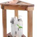 Boulphia Shower Foot Rest 14in, Acacia Wood Shower Stool for Shaving Legs, Waterproof Corner Shower Stool with Storage Shelf for Inside Small Shower Spaces, Wood Color