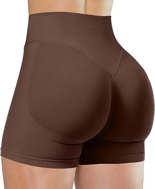 Unthewe Womens Workout Seamless Scrunch Butt Lifting Shorts High Waisted Tummy Control Gym Yoga Shorts Brown Medium