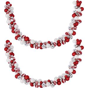 2 Pcs Christmas Balls Garland 6 ft Hanging Ornaments Xmas Balls Decorations with 2 Pcs 10 Feet LED Lights Indoor Outdoor Tree Mantel Wedding Decoration(Candy)