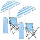 Anglechic 2 Pack Beach Chair with Umbrella for Adults Outdoor, Light Blue