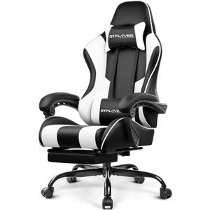 GTPLAYER Gaming Chair, Computer Chair with Footrest and Lumbar Support, Height Adjustable Game Chair with 360-Swivel Seat and Headrest and for Office or Gaming (Pearl White) 
