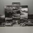 sechars X-Large Multi Piece Canvas Wall Art Black and White Ocean Lightning Storm Picture Painting Nature Wave Seascape Photo Giclee Print for Home Living Room Office Decoration W-70 x H-32
