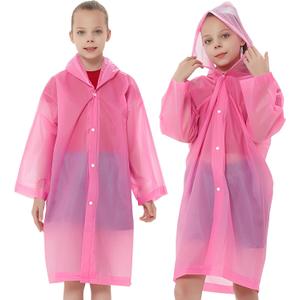 Rain Ponchos Raincoats for Kids, Reusable Boys Girls Rain Jackets Emergency with Hood for Family Disney Travel Outdoor (Rose Red)