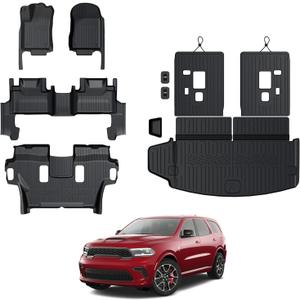 Floor Mats for 2016-2024 2025 Dodge Durango 6-seat, All Weather TPE Cargo Liner Cargo Mat and 3rd Row Backrest Mats for Durango Accessories