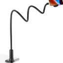 Tryone Gooseneck Phone Holder Stand for Bed Flexible Arm Adjustable Cell Phones Mount Clamp on Desk Bedframe Compatible with iPhone 14 Pro Max 13 12 11 X SE Series/Samsung S22 or Other 4"-7" Devices (Black)