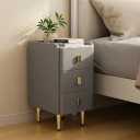 AQIMUELE Narrow Nightstand with Drawers, Narrow Side Table Leather, Small Bedside Tables for Bedroom. (Dark Gray), 11.8''W x 15"D x 22.8"H