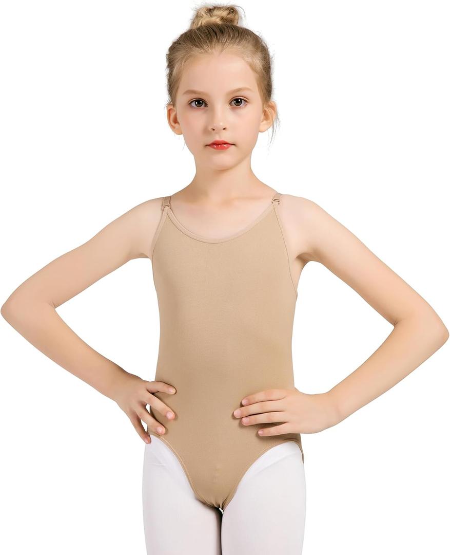 DANSHOW Women and Girls Nude Seamless Camisole Undergarment Leotard with Transition Straps (1-Child 10 - 14 Years), Size L