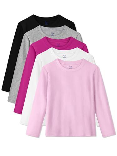 HoeVou 5 Pack Girls Long Sleeve Shirts Cotton T-Shirts Long-Sleeve Tagless Layering Tees for Youth Teen Girls 5-6Y