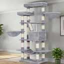 Heybly Cat Tree, 68 inch Multi-Level Cat Tower for Indoor Cats, 2 Widened Plush Perches Cat Condo with Scratching Board and Big Caves, Light Gray HCT025W