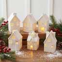 Leinuosen Set of 6 White Ceramic Christmas Village Houses Tabletop 5.1" Small Porcelain Winter Town Figurines for Farmhouse Rustic Xmas Tree Ornaments Holiday Centerpiece Mantel Shelf Decorations