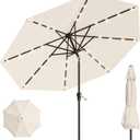 10FT Solar Umbrella 32 LED Lighted Patio Umbrella Table Market Umbrella w/Tilt and Crank, UV-Resistant Outdoor Umbrella for Pool, Garden, Deck, Creamy White