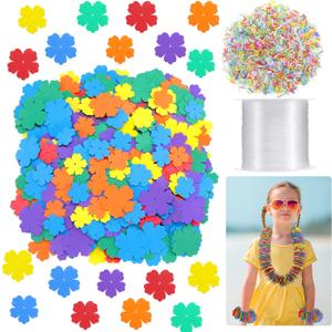 Wettarn 24 Pcs Hawaiian Lei Making Craft Kit Makes Foam Flower Necklace VBS Vacation Bible EVA Flowers Foam Luau Crafts DIY Floral for Luau Tropical Party Decoration (Hibiscus Flower)