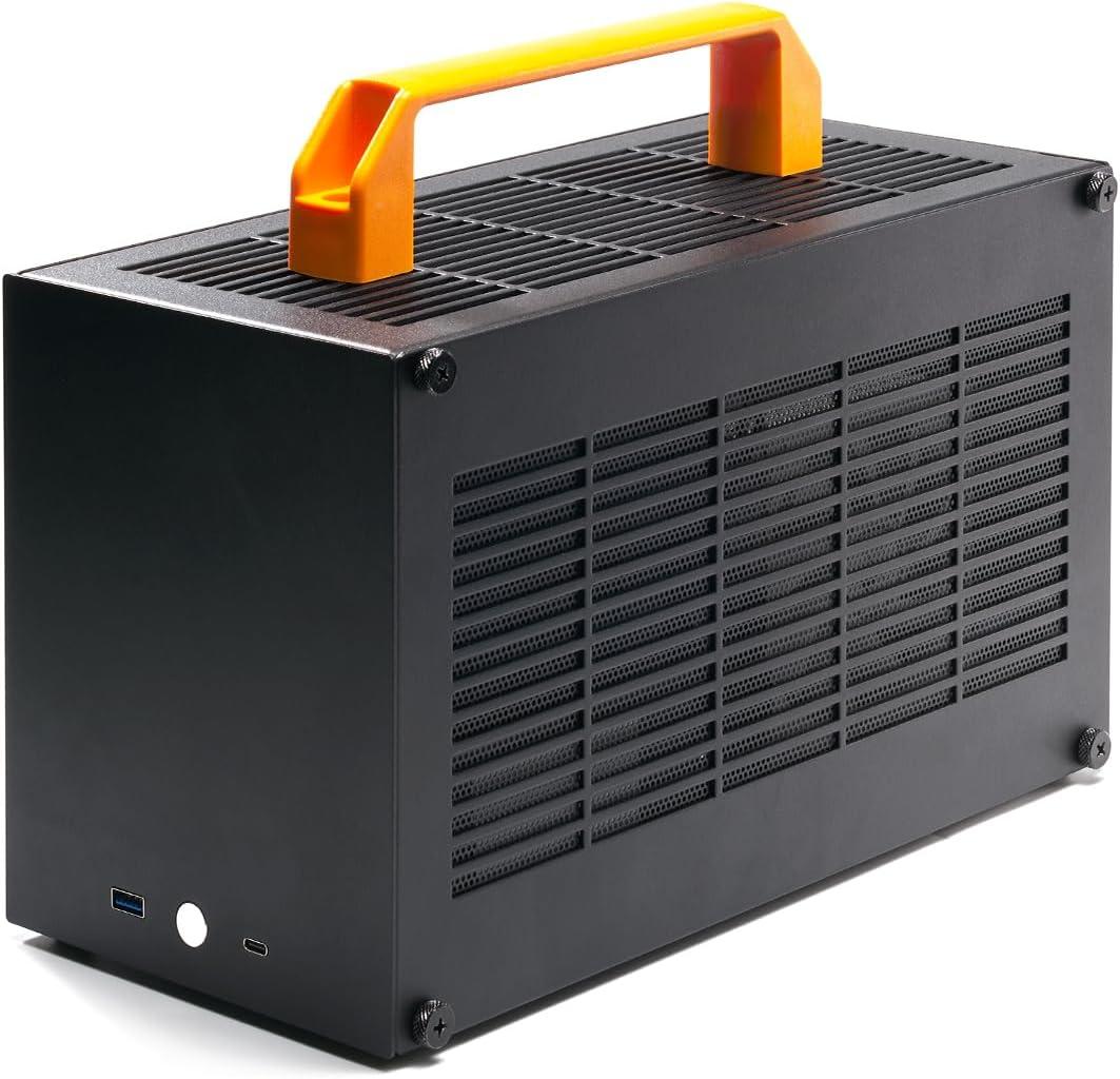 K49-BL Mini ITX Case - 8.3L Small Form Factor, Supports GPU up to 300mm, CPU Cooler up to 69mm, SFX PSU, USB 3.0 & Type-C Front I/O, Includes Acrylic Side Panel & Carrying Handles