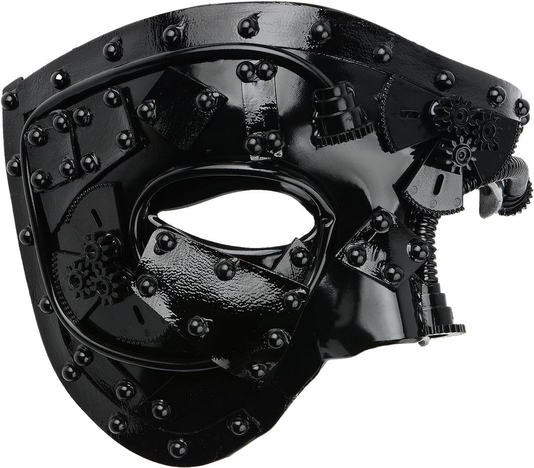 Hoshin Masquerade Mask, Half-Face Mardi Gras Decorations Venetian Masks for Mens (Punk Black)
