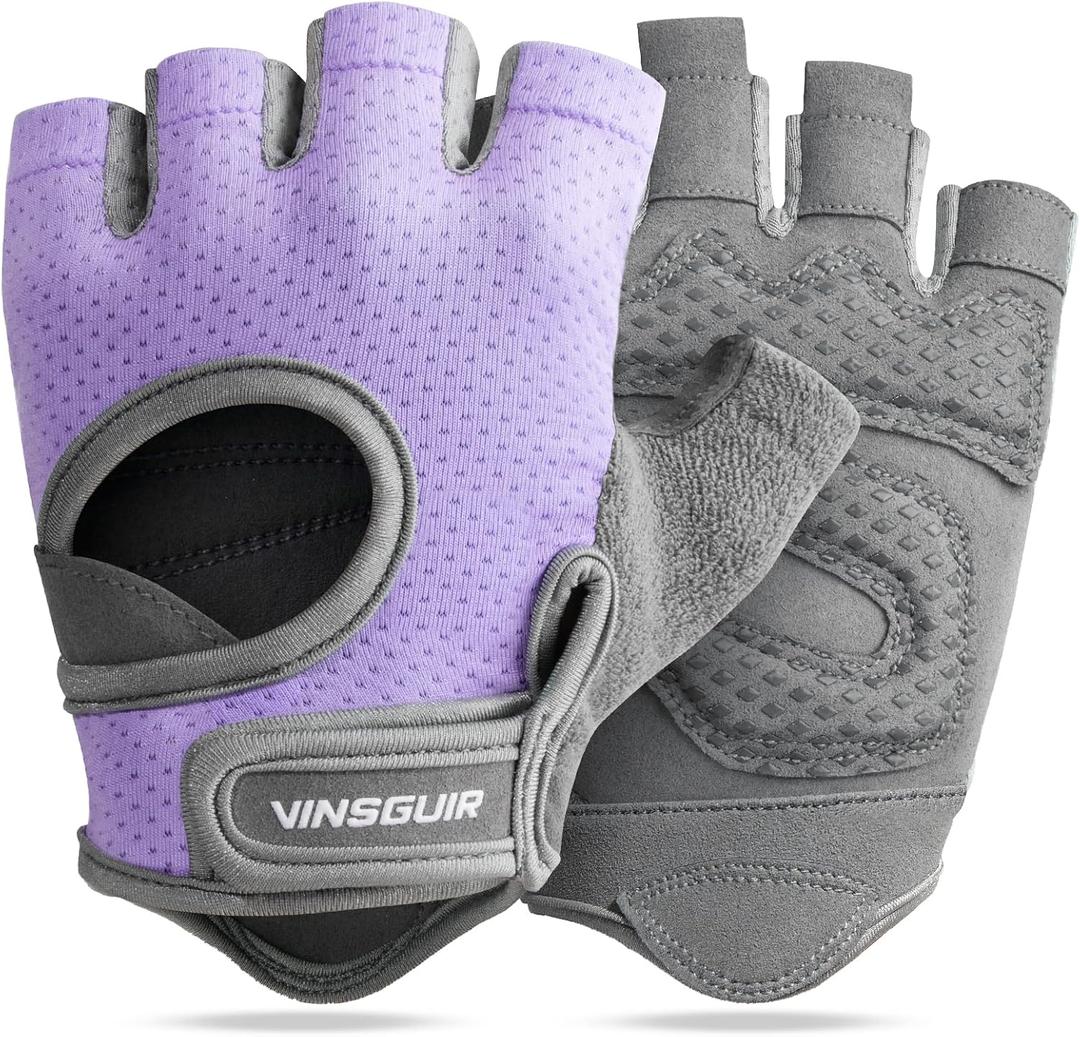 VINSGUIR Workout Gloves for Women and Men, Breathable Weight Lifting Gloves for Gym Exercise, Fitness, Training, and Cycling, with Excellent Grip and Cushion Pads (Small, Purple)