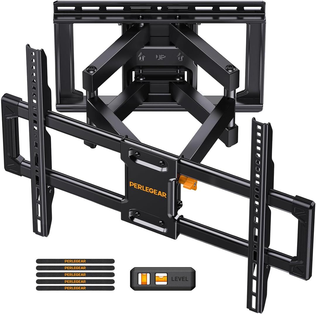 Perlegear UL Listed Full Motion TV Wall Mount for 42-90" TVs up to 132lbs, Heavy Duty TV Mount with Dual Articulating Arms, Tool-Free Smooth Tilt, Swivel, Fits 16" Studs, Max VESA 600x400mm, PGLF8