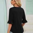 Women's 3/4 Length Sleeve Shirt Ladies Tops and Blouses Round Neck Casual Shirts Dressy Blouses Plus Size Summer Tshirts (Black, M)
