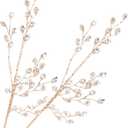 Luxshiny 2pcs Artificial Bouquet Golden Plastic Stem with Crystal Acrylic Bead Drop Stem Branch Beaded String Bridal Picks DIY Craft Wedding Home Decor (30.00X9.00X9.00CM)