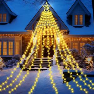 Decorations Star String Light, 350 LED 12.6ft Outdoor Light with Topper Star, 8 Lighting Modes & Timer Waterproof Fairy Twinkle Light for New Year Party Holiday