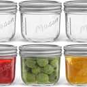 JoyJolt 8 Oz Mason Jars With Lids, Labels and Measures! 6-Pack Wide Mouth Mason Jars, Glass Jar with Lid and Band. Airtight Canning Jars, Overnight Oats Jars, Salad Jars, Sourdough Starter Jar