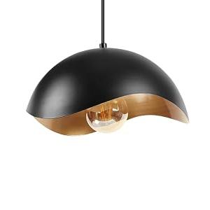 Jetima Modern Wave Pendant Light, 11" Black and Gold Dome Shade, LED Ceiling Light Fixture with Globe Bulb, Contemporary Hanging Light for Kitchen, Dining Room, Bedroom