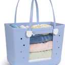 Rubber Beach Bag, Washable Moisture Resistant Durable Open Hole Tote Bag Beach Vacation Essentials