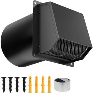 10 Inch Dryer Vent Cover Outside, Galvanized Steel Exterior Hooded Wall Vent Cover with Removable Screen & Cushioned Backdraft Flap, Exhaust Vent for House Wall Dryer Vent Kit (Black - 10 Inch)