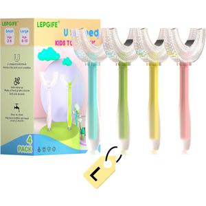 U Shaped Kids Toothbrush 4 Pack, U-Type Whole Mouth Toothbrush for Kids (Age 6-10)