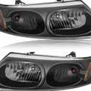 Headlight Assembly Compatible with Saturn Ion 2003-2007 Halogen Headlamp, OE-Style Head Lamp Replacement for GM2502231 GM2503231 15919399 15919400, Black Housing Amber Corner