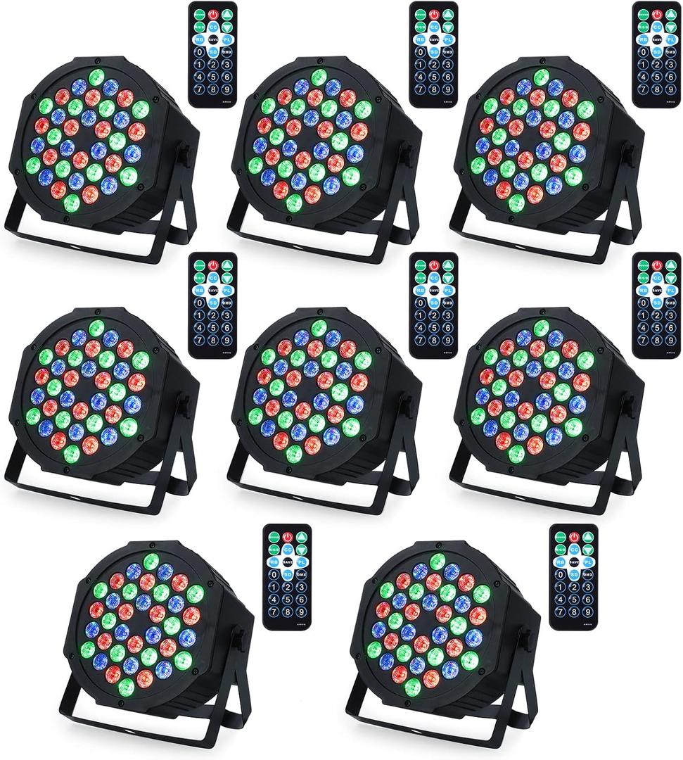 Dj Lights, 8 Pack 36 LED Par Lights Stage Lights with Sound Activated Remote Control & DMX Control, Stage Lighting Uplights for Wedding Club Music Show Christmas Holiday Party Lighting
