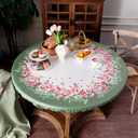 Round Fitted Tablecloth with Elastic Waterproof Floral Table Protector Wipeable Reusable Spring Summer Table Cover for Outdoor Picnic Holiday (Rose, 36"-45" Round Tight Fit)