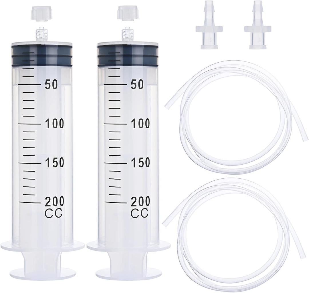 2 Pack 200ml Luer Lock Syringe with 39" Tube, 200cc Large Plastic Syringe for Liquid, Oil, Feeding, Watering