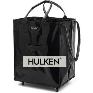 HULKEN - Large Black, Reusable Grocery Bag On Wheels, Holds 66 lb Smart Fold, Elastic Closure, Fits 5 Grocery Bags, Unbreakable Handles, Lightweight.The OG Rolling Tote, Black