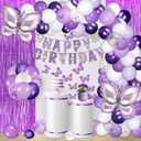 Purple Butterfly Balloon Arch Kit with Banner, Stickers, Fringe Curtains for Girls' Birthday Party Decor