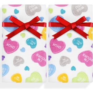 Quera 2 Pack Valentine's Day Conversation Heart Hand Towels 100% Cotton Bathroom Decorative Towels Set for Drying, Cleaning, Cooking, Holiday 13.7'' x 29.5''